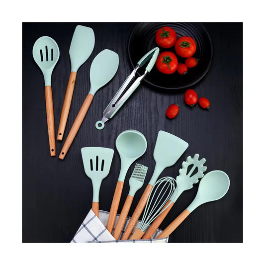 Ensemble d'ustensiles de cuisine en silicone résistant à la chaleur – 11 pièces avec boîte de rangement