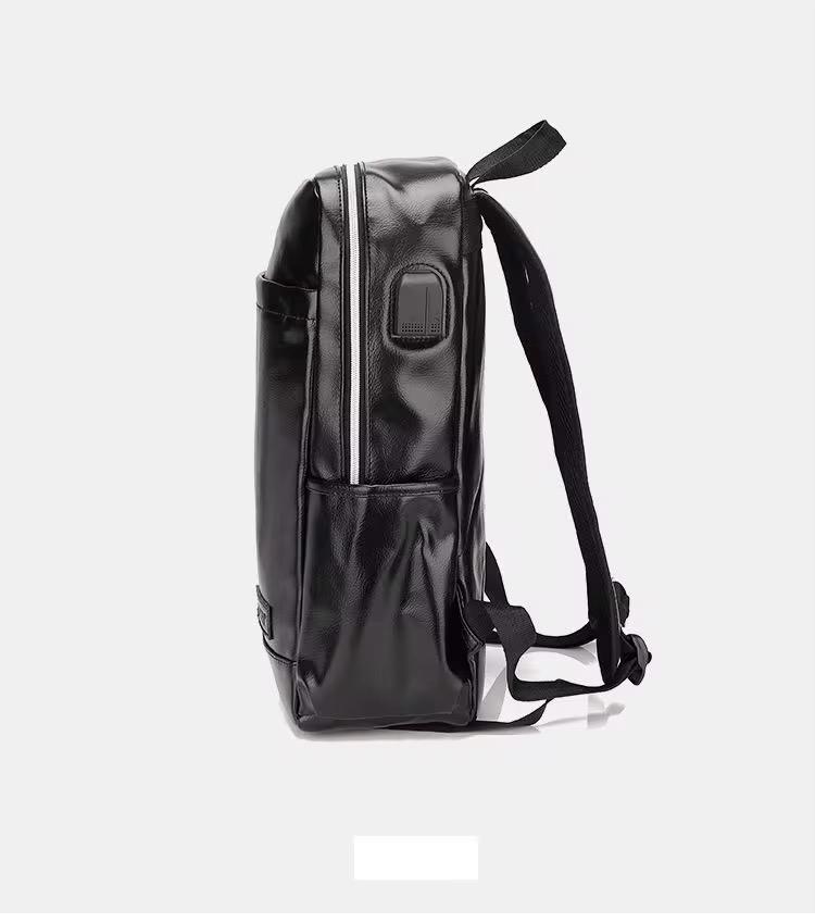 Sac à dos en cuir noir avec grande capacité et port de charge USB – Idéal pour les voyages, le travail et les études